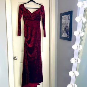 Elegant Red Velvet Evening Gown
